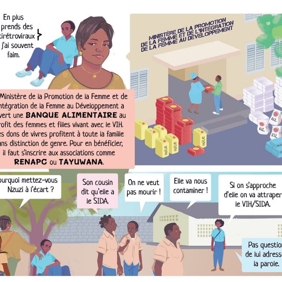 Présentation de la bande dessinée "lutte contre les violences faites contre les jeunes filles en milieu scolaire". Une idée de la ministre de la promotion de la femme du Congo-Brazzaville, Mme Inès Bertille Nefer Ingani.