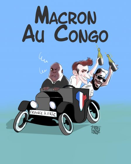 Le Président Français, emmanuel Macron en visite officielle en afrique Centrale. Il partage une bière Castel avec Fally ipupa A Bandal, Kinshasa.