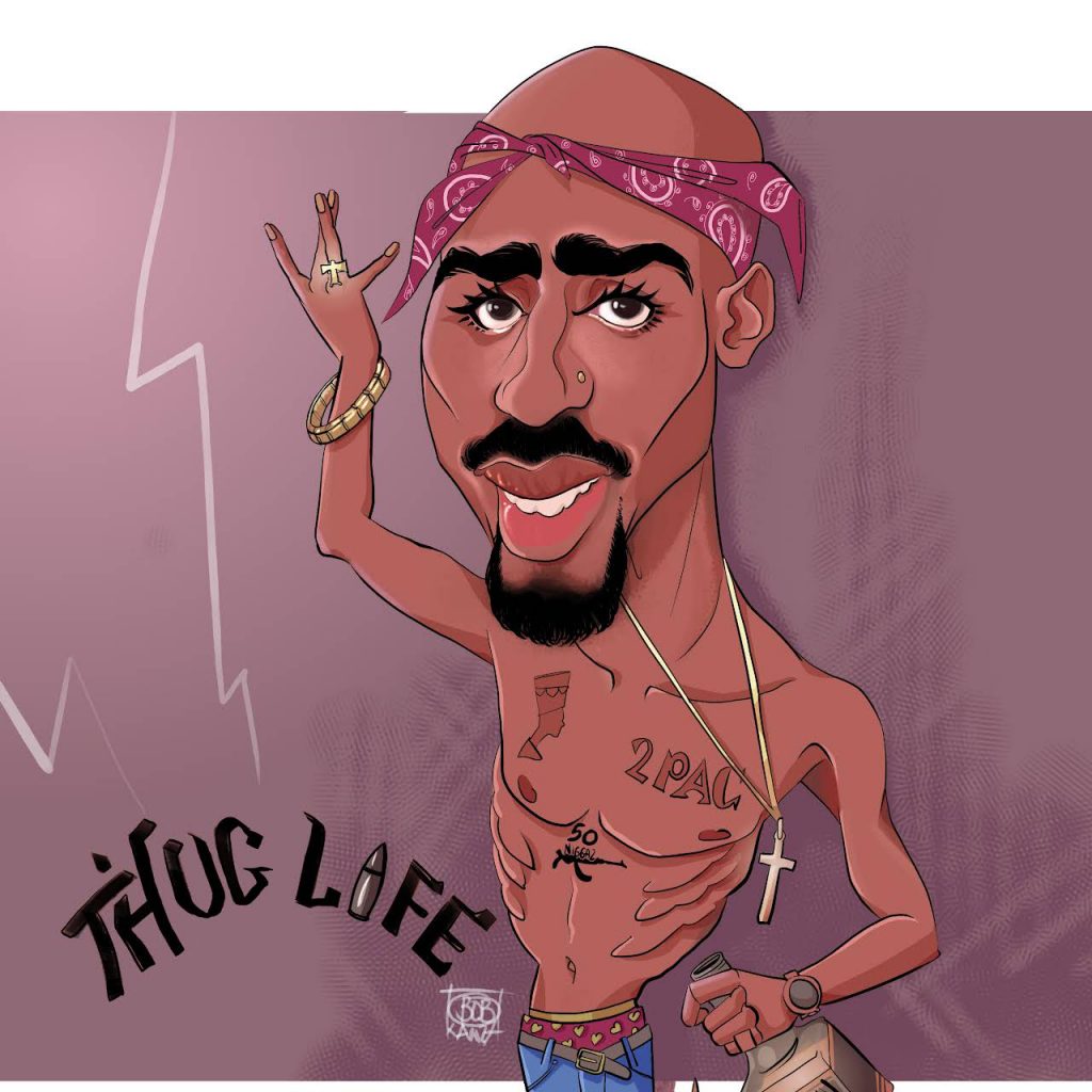 Tupac Amaru Shakur  -  2 pac - death row records - Caricature © Bob Kanza