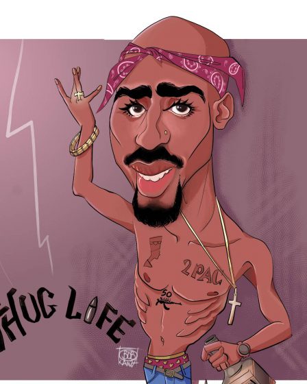 Tupac Amaru Shakur - 2 pac - death row records - Caricature © Bob Kanza