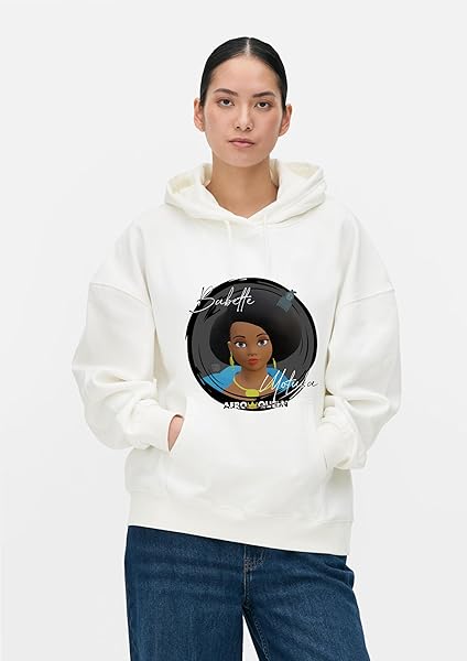 Babette Motuka AfroQueen, Sweat à Capuche Mixte, Blanc, Tailles S/M/L/XL/XXL – Image 3