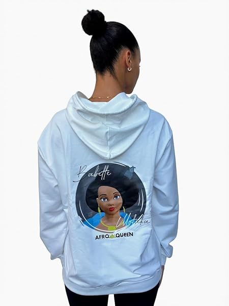 Babette Motuka AfroQueen, Sweat à Capuche Mixte, Blanc, Tailles S/M/L/XL/XXL – Image 8