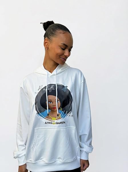 Babette Motuka AfroQueen, Sweat à Capuche Mixte, Blanc, Tailles S/M/L/XL/XXL – Image 9