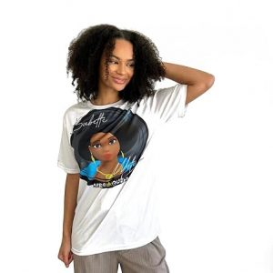 Babette Motuka AfroQueen T-Shirt Unisexe, Blanc, S-XXL, Col Rond, 100% Polyester, Design AfroQueen, Coupe Classique