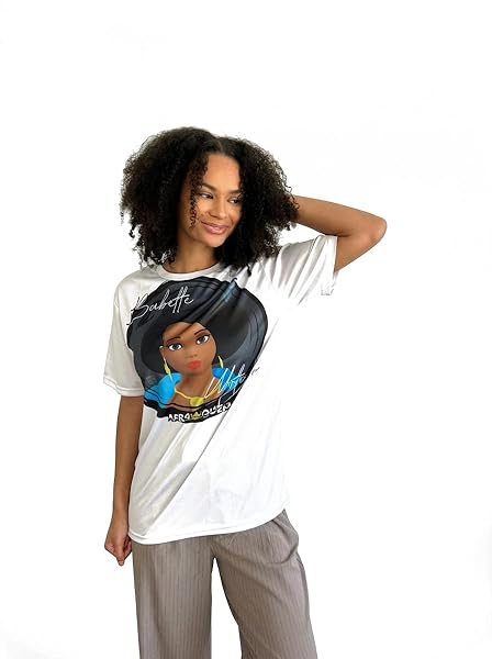 Babette Motuka AfroQueen T-Shirt Unisexe, Blanc, S-XXL, Col Rond, 100% Polyester, Design AfroQueen, Coupe Classique