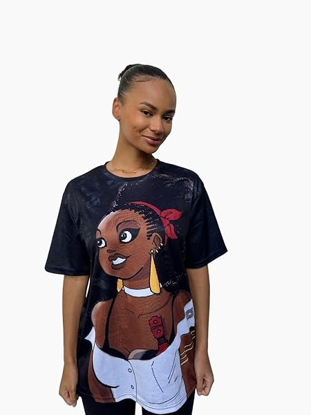 Babette Motuka AfroQueen T-Shirt Unisexe, Choucou Noir, Manche Courte, Coupe Classique, Noir, S-XXL, Coupe Regular, Casual, Col Rond, 100% Polyester – Image 3